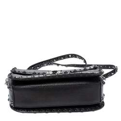 Pre Owned Valentino Black Leather Guitar Rockstud Rolling Crossbody Bag