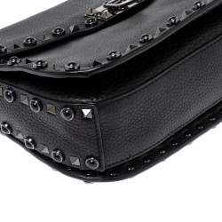 Pre Owned Valentino Black Leather Guitar Rockstud Rolling Crossbody Bag
