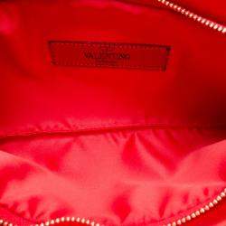 Pre Owned حقيبة كلاتش فالنتينو فيونكة طيات ساتان حمراء