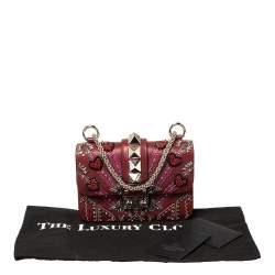 Pre Owned Valentino Maroon Beads Embellished Leather Mini Love Blade Rockstud Glam Lock Shoulder Bag