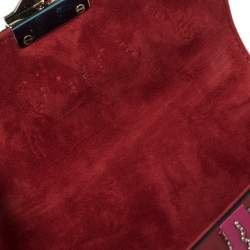 Pre Owned Valentino Maroon Beads Embellished Leather Mini Love Blade Rockstud Glam Lock Shoulder Bag