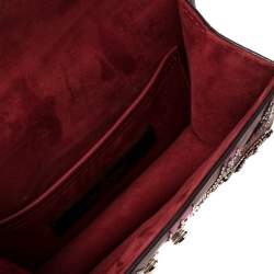 Pre Owned Valentino Maroon Beads Embellished Leather Mini Love Blade Rockstud Glam Lock Shoulder Bag