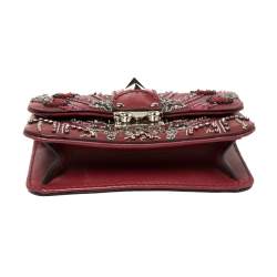 Pre Owned Valentino Maroon Beads Embellished Leather Mini Love Blade Rockstud Glam Lock Shoulder Bag