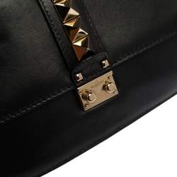 Pre Owned Valentino Black Leather Medium Rockstud Glam Lock Flap Bag