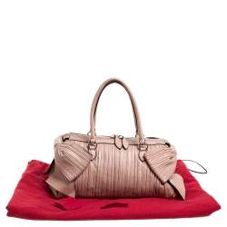 Pre Owned Valentino Beige Pleated Leather Side Bow Satchel