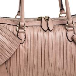 Pre Owned Valentino Beige Pleated Leather Side Bow Satchel