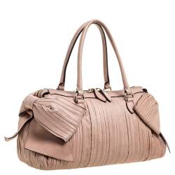 Pre Owned Valentino Beige Pleated Leather Side Bow Satchel