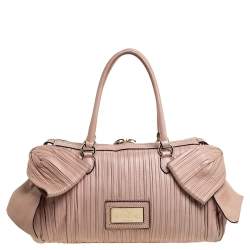 Pre Owned Valentino Beige Pleated Leather Side Bow Satchel