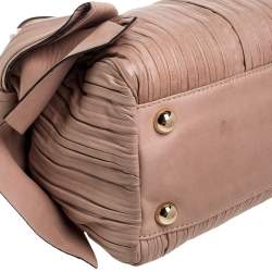 Pre Owned Valentino Beige Pleated Leather Side Bow Satchel