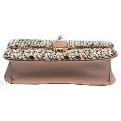 Pre Owned Valentino Old Rose Crystal/Beads Embellished Leather Medium Glam Lock Flap Bag