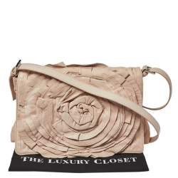 Valentino Beige Crinkled Leather Petal Messenger Bag