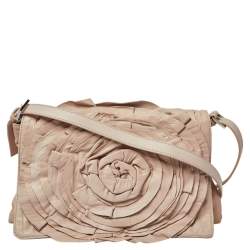 Valentino Beige Crinkled Leather Petal Messenger Bag