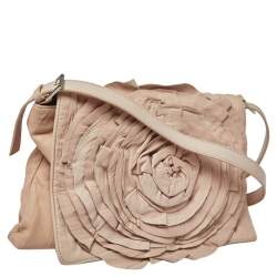 Valentino Beige Crinkled Leather Petal Messenger Bag