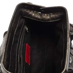 Pre Owned Valentino Metallic Silver Leather Crystal Embellished V Ring Frame Satchel