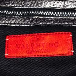 Pre Owned Valentino Metallic Silver Leather Crystal Embellished V Ring Frame Satchel