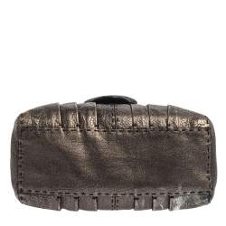 Pre Owned Valentino Metallic Silver Leather Crystal Embellished V Ring Frame Satchel