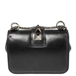 Pre Owned Valentino Black Leather Rockstud Mini Glam Lock Shoulder Bag