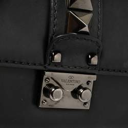Pre Owned Valentino Black Leather Rockstud Mini Glam Lock Shoulder Bag