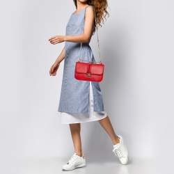 Pre Owned Valentino Red Lipstick Leather Medium Rockstud Glam Lock Flap Bag