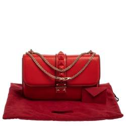 Pre Owned Valentino Red Lipstick Leather Medium Rockstud Glam Lock Flap Bag