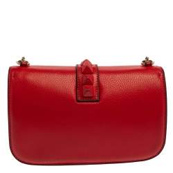 Pre Owned Valentino Red Lipstick Leather Medium Rockstud Glam Lock Flap Bag