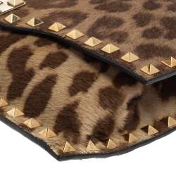 Pre Owned Valentino Brown Pony Hair Rockstud Flap Clutch Bag