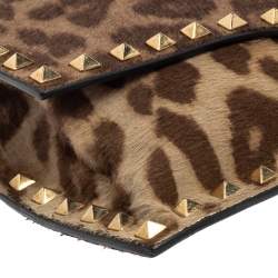 Pre Owned Valentino Brown Pony Hair Rockstud Flap Clutch Bag