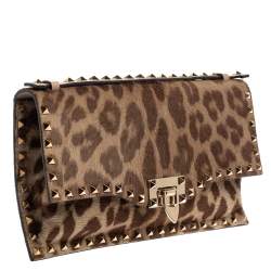 Pre Owned Valentino Brown Pony Hair Rockstud Flap Clutch Bag