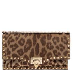 Pre Owned Valentino Brown Pony Hair Rockstud Flap Clutch Bag