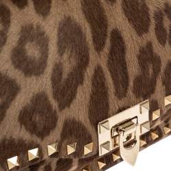 Pre Owned Valentino Brown Pony Hair Rockstud Flap Clutch Bag