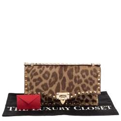 Pre Owned Valentino Brown Pony Hair Rockstud Flap Clutch Bag