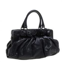 Pre Owned Valentino Black Leather and Snakeskin Lacca Fleur Frame Satchel