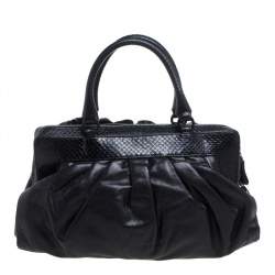 Pre Owned Valentino Black Leather and Snakeskin Lacca Fleur Frame Satchel