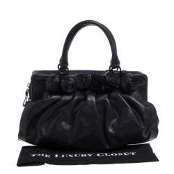 Pre Owned Valentino Black Leather and Snakeskin Lacca Fleur Frame Satchel