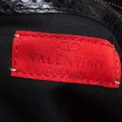 Pre Owned Valentino Black Leather and Snakeskin Lacca Fleur Frame Satchel