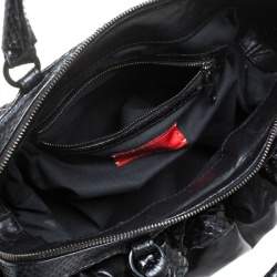 Pre Owned Valentino Black Leather and Snakeskin Lacca Fleur Frame Satchel