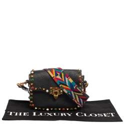 Pre Owned Valentino Black Grained Leather Guitar Rolling Rockstud Shoulder Bag