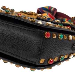 Pre Owned Valentino Black Grained Leather Guitar Rolling Rockstud Shoulder Bag