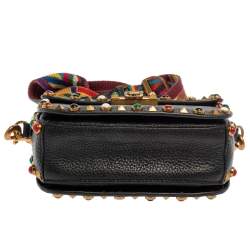 Pre Owned Valentino Black Grained Leather Guitar Rolling Rockstud Shoulder Bag