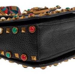 Pre Owned Valentino Black Grained Leather Guitar Rolling Rockstud Shoulder Bag