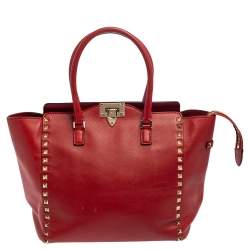 Valentino Red Leather Rockstud Trapeze Tote