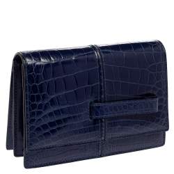 مملوكة مسبقًا Valentino Blue Glazed Crocodile Flap Clutch