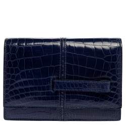 مملوكة مسبقًا Valentino Blue Glazed Crocodile Flap Clutch