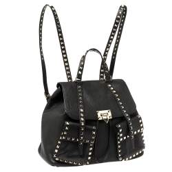 Valentino Black Leather Rockstud Backpack