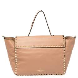 Pre Owned Valentino Pink Soft Leather Rockstud Top Handle Bag