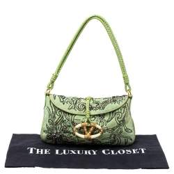 Pre Owned Valentino Apple Green Suede and Snakeskin Embellished VRing Flap Hobo