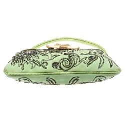 Pre Owned Valentino Apple Green Suede and Snakeskin Embellished VRing Flap Hobo