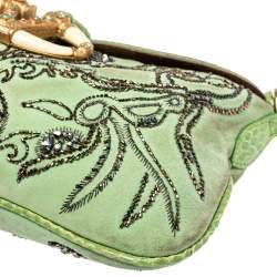 Pre Owned Valentino Apple Green Suede and Snakeskin Embellished VRing Flap Hobo