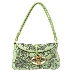 Pre Owned Valentino Apple Green Suede and Snakeskin Embellished VRing Flap Hobo