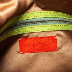 Pre Owned Valentino Apple Green Suede and Snakeskin Embellished VRing Flap Hobo